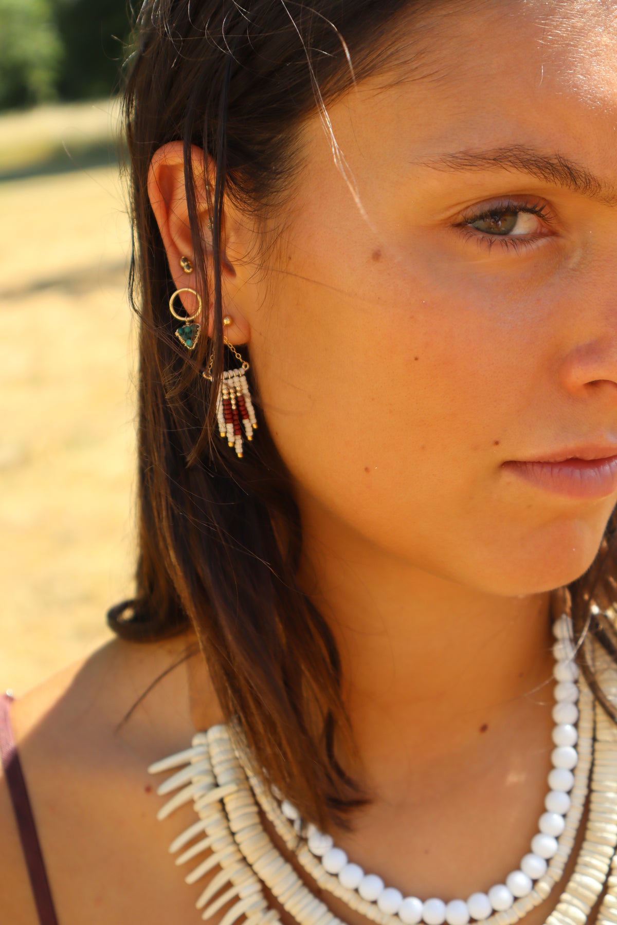 Mini Circular Triangle Stud - Malachite