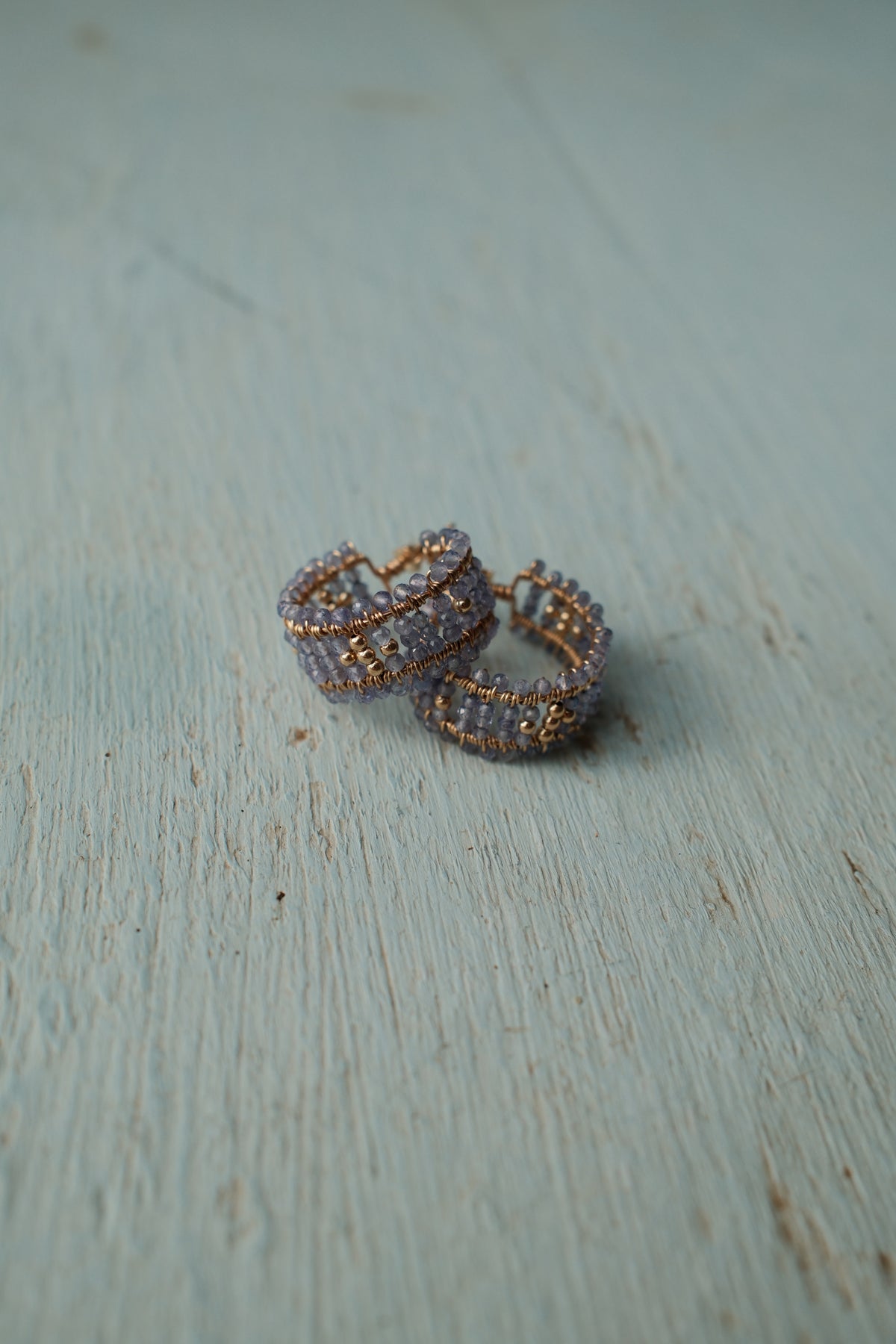 Wide Tanzanite & Gold Huggies