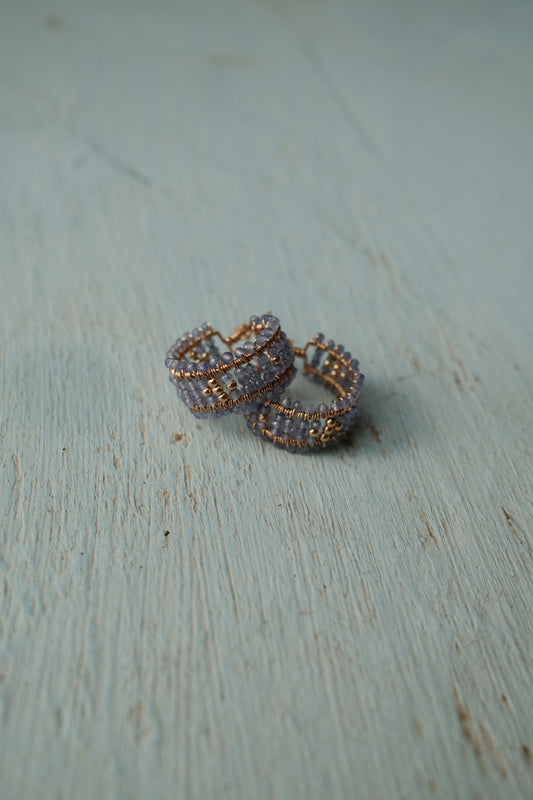 Wide Tanzanite & Gold Huggies