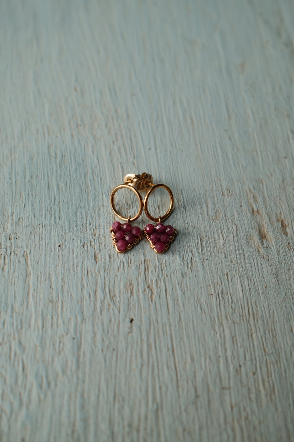 Mini Circular Triangle Stud - Ruby