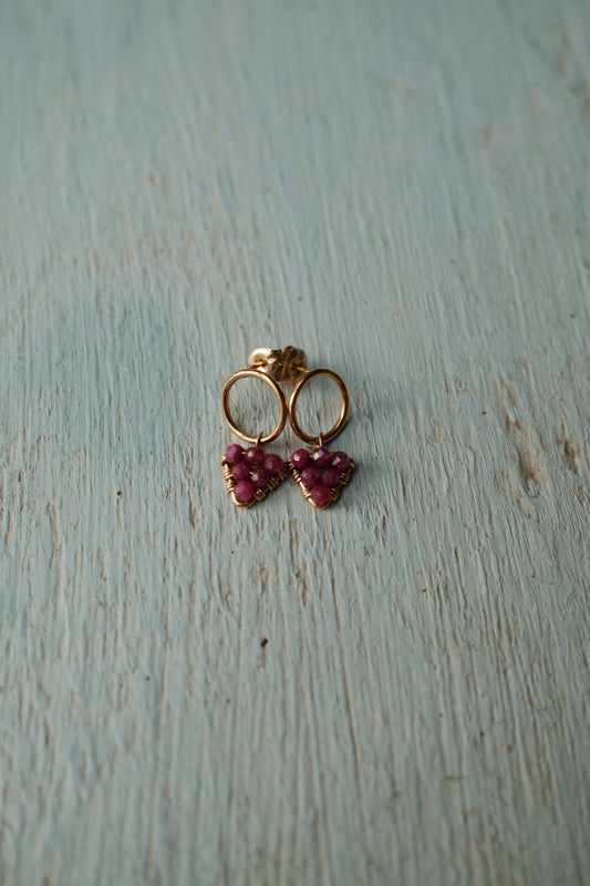 Mini Circular Triangle Stud - Ruby