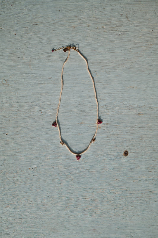 Beaded Necklace with Gold Blocks and 3 Triangles