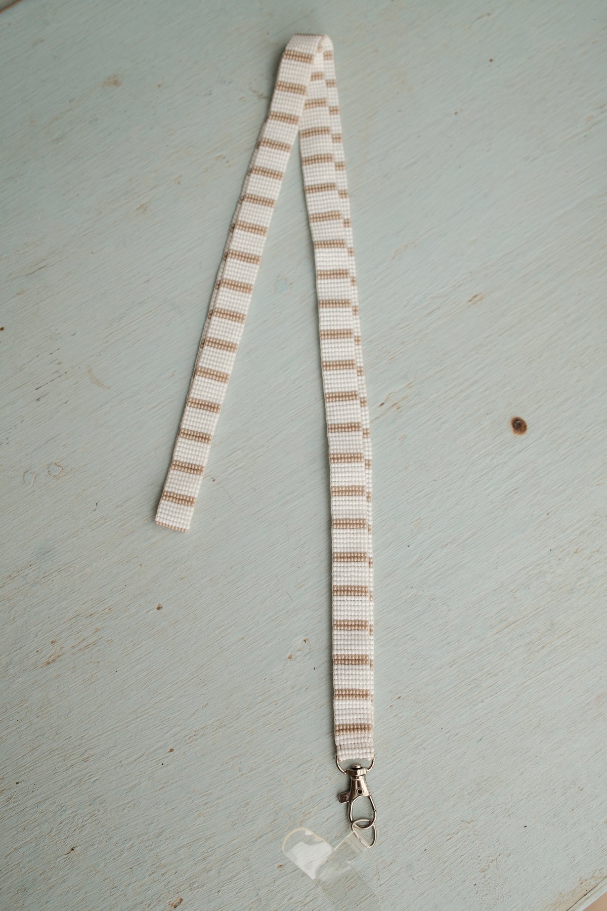 Beaded Cross Body Phone Strap Taupe Lines