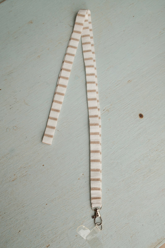 Beaded Cross Body Phone Strap Taupe Lines
