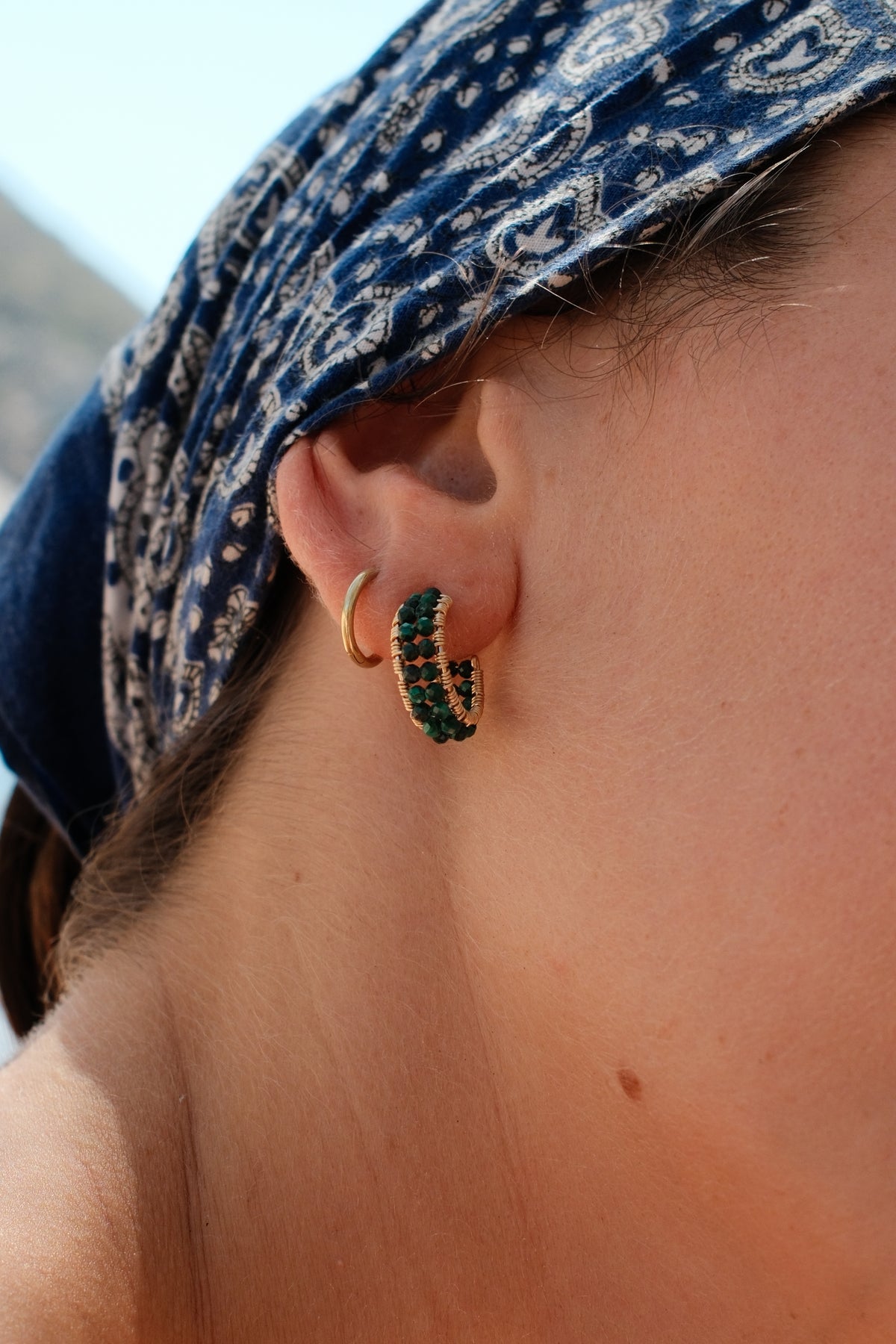 Small Malachite Huggies