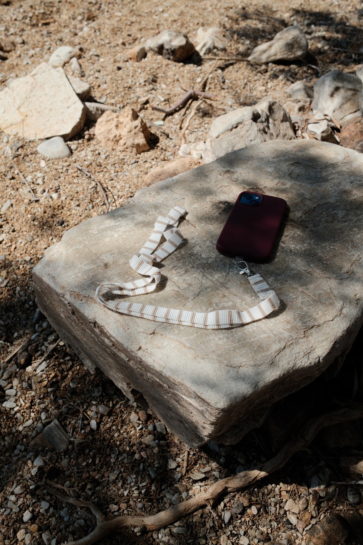 Beaded Cross Body Phone Strap Taupe Lines