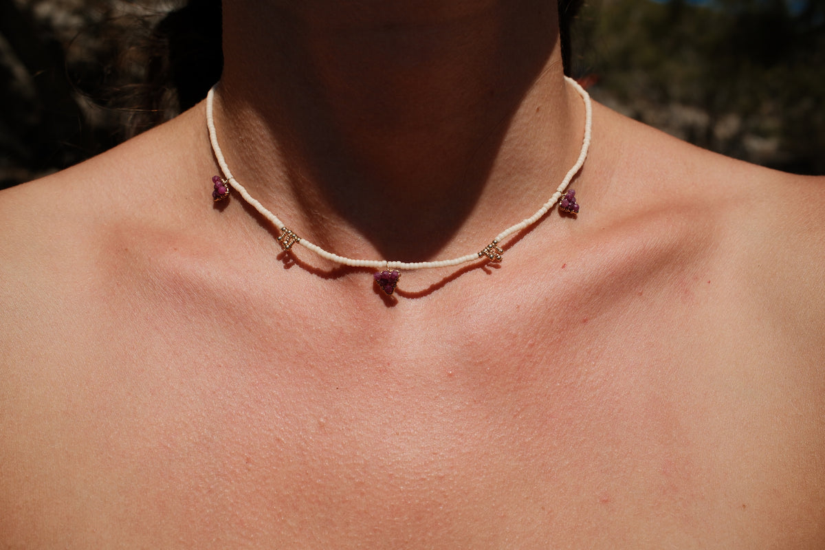 Beaded Necklace with Gold Blocks and 3 Triangles