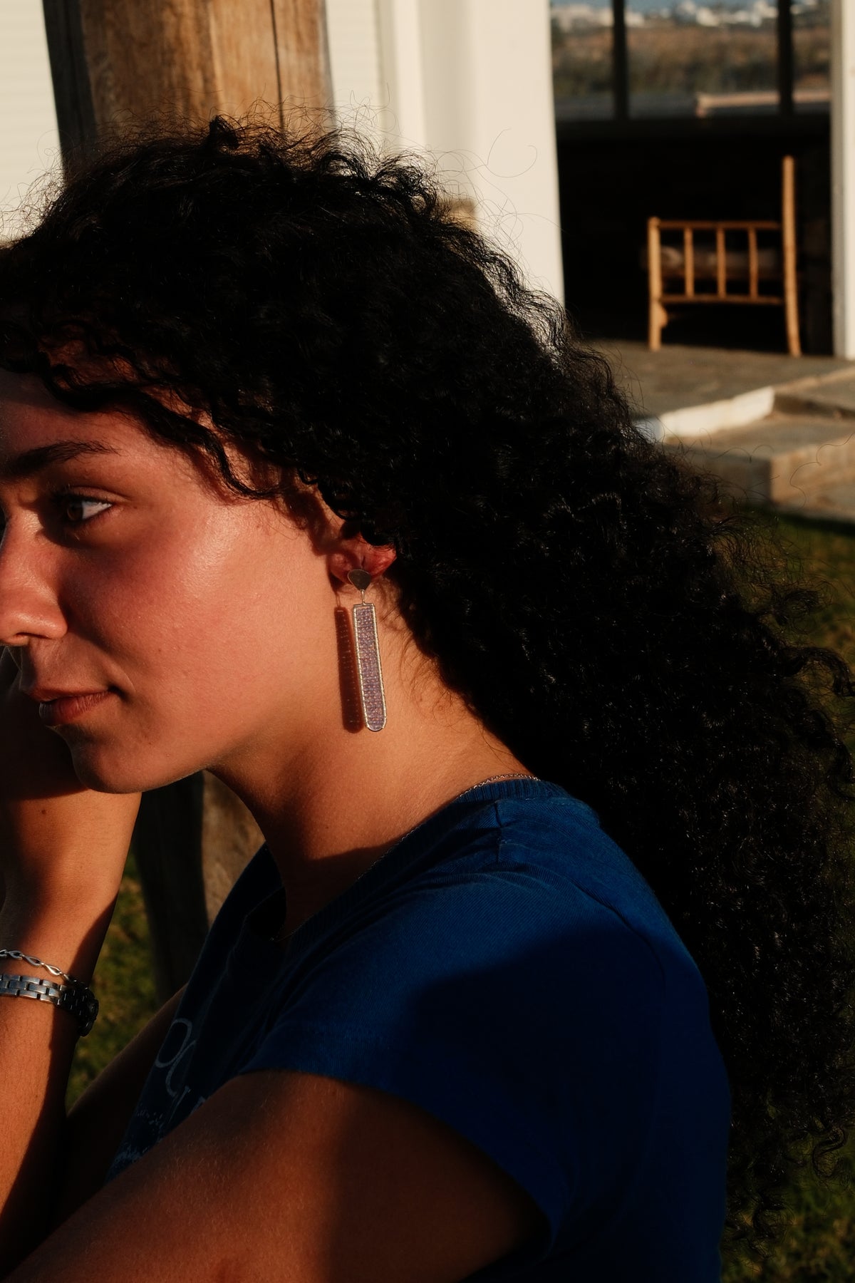 Silver Narrow Tanzanite Pendent Earrings