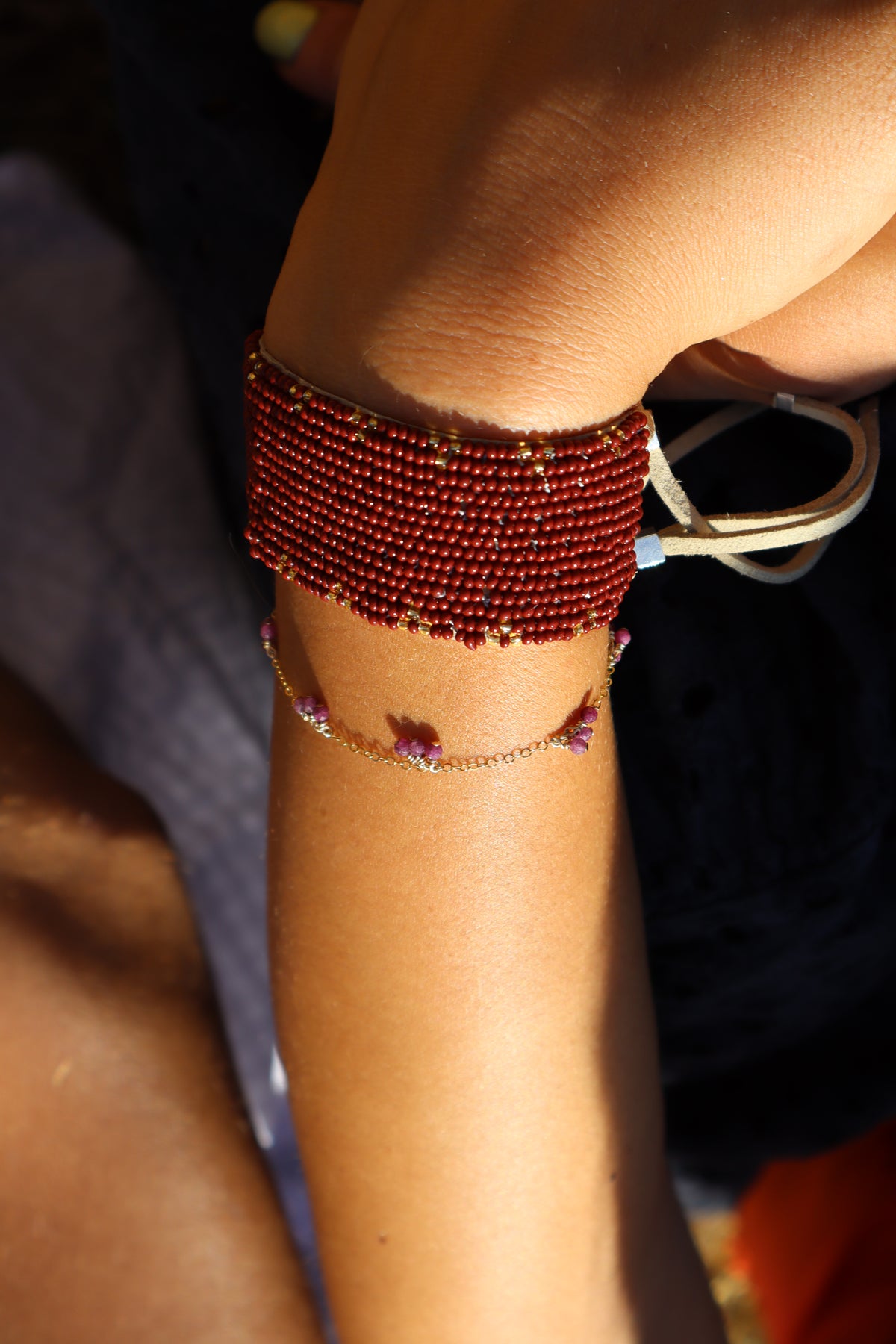 Chain bracelet with Ruby clusters